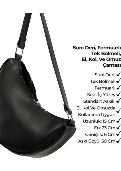 Siyah SHK26 Tek Bölmeli Suni Deri El ve Omuz Çantası U:12 E:26 G:6 cm