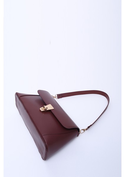 Bordo SHK153 Suni Deri Kilit Detaylı Standart Askılı Tek Bölmeli El, Kol ve Omuz Çantası U:15 E:29 G:9 cm