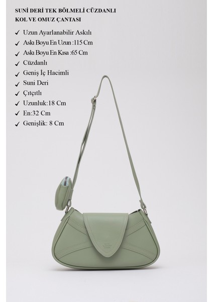Mint Yeşil Shk96 Suni Deri Tek Bölmeli Cüzdanlı Kol ve Omuz Çantası modelleri