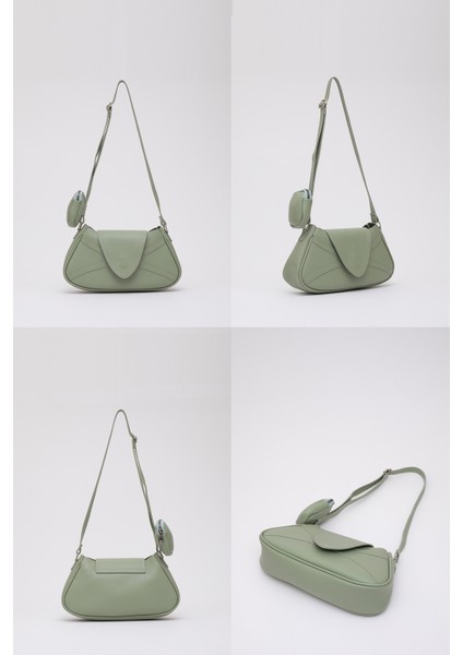 Mint Yeşil Shk96 Suni Deri Tek Bölmeli Cüzdanlı Kol ve Omuz Çantası