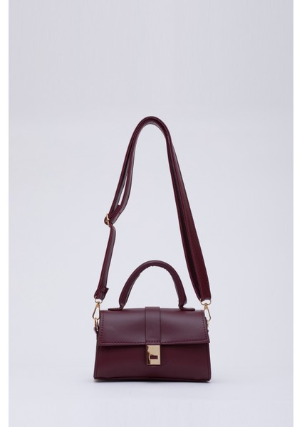 Bordo SHK109 Suni Deri Çıtçıtlı Ayarlanabilir Askılı Kadın El, Kol ve Omuz Çantası U:11 E:19 G:7 cm
