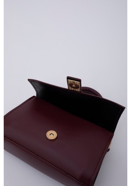 Bordo SHK109 Suni Deri Çıtçıtlı Ayarlanabilir Askılı Kadın El, Kol ve Omuz Çantası U:11 E:19 G:7 cm