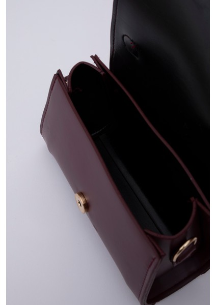 Bordo SHK109 Suni Deri Çıtçıtlı Ayarlanabilir Askılı Kadın El, Kol ve Omuz Çantası U:11 E:19 G:7 cm