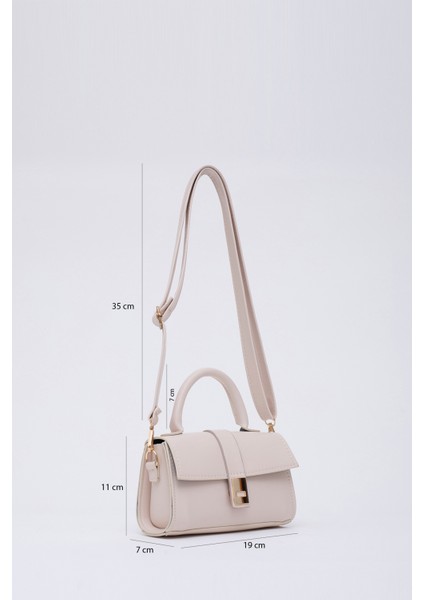 Krem SHK109 Suni Deri Çıtçıtlı Ayarlanabilir Askılı Kadın El, Kol ve Omuz Çantası U:11 E:19 G:7 cm fiyatları