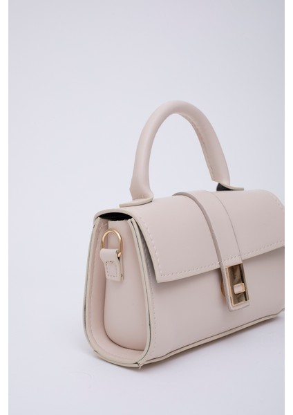 Krem SHK109 Suni Deri Çıtçıtlı Ayarlanabilir Askılı Kadın El, Kol ve Omuz Çantası U:11 E:19 G:7 cm indirimleri