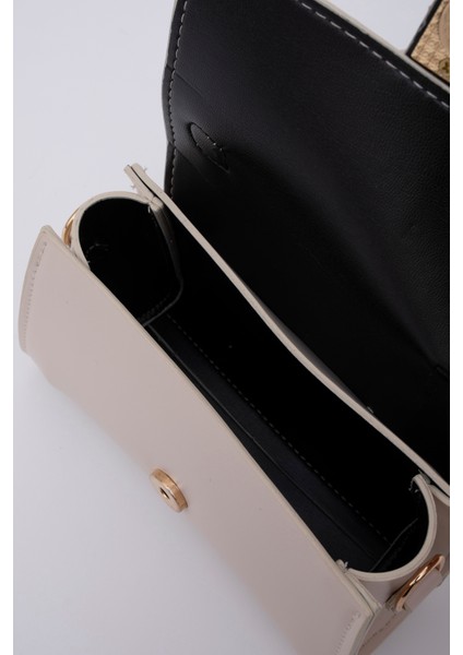 Krem SHK109 Suni Deri Çıtçıtlı Ayarlanabilir Askılı Kadın El, Kol ve Omuz Çantası U:11 E:19 G:7 cm