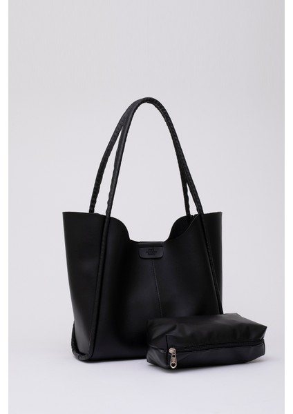 Siyah Shk76 Çıtçıtlı Fitil Askılı Deri Makyaj Çantalı Büyük Boy Kadın El Ve Omuz Çantası U:29 E:30 G:9 Cm fiyatları