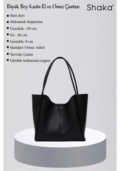 Siyah Shk76 Çıtçıtlı Fitil Askılı Deri Makyaj Çantalı Büyük Boy Kadın El Ve Omuz Çantası U:29 E:30 G:9 Cm fırsatları