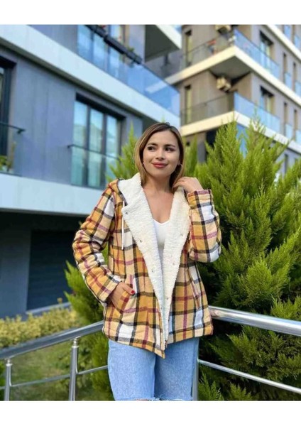 Kadın Kapüşonlu Pelüş Mont