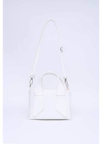 Beyaz SHK60 Suni Deri, Tek Bölmeli, Fermuarlı, Ayarlanabilir Askılı, El, Kol Ve Omuz Çantası