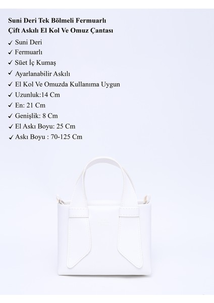 Beyaz SHK60 Suni Deri, Tek Bölmeli, Fermuarlı, Ayarlanabilir Askılı, El, Kol Ve Omuz Çantası modelleri