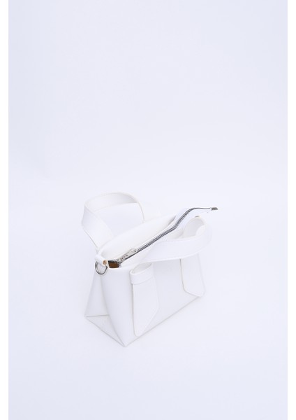 Beyaz SHK60 Suni Deri, Tek Bölmeli, Fermuarlı, Ayarlanabilir Askılı, El, Kol Ve Omuz Çantası