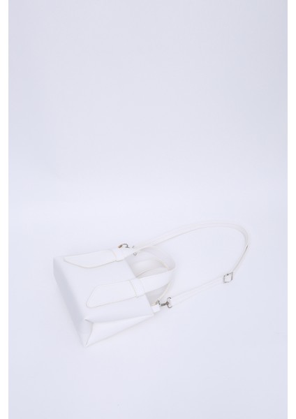 Beyaz SHK60 Suni Deri, Tek Bölmeli, Fermuarlı, Ayarlanabilir Askılı, El, Kol Ve Omuz Çantası