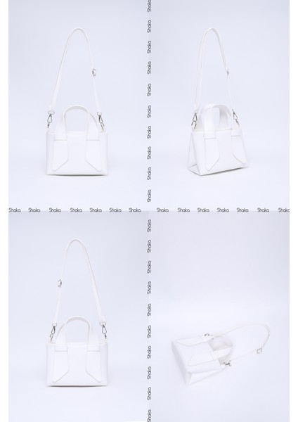 Beyaz SHK60 Suni Deri, Tek Bölmeli, Fermuarlı, Ayarlanabilir Askılı, El, Kol Ve Omuz Çantası