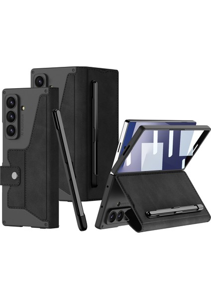 Samsung Galaxy Z Fold 7 Uyumlu Kamera Korumalı Kadife Tasarımlı Kıpta Kalemlikli Kapak Kılıf