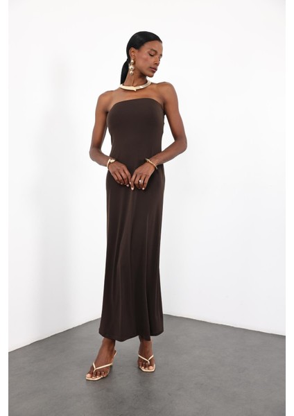 Acı Kahve Straplez Bodycon Elbise