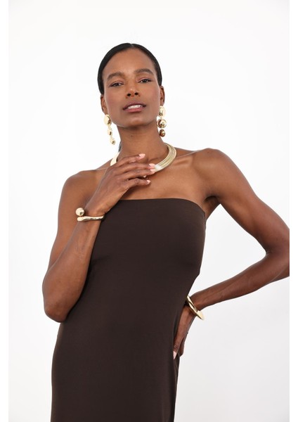 Acı Kahve Straplez Bodycon Elbise fiyatları