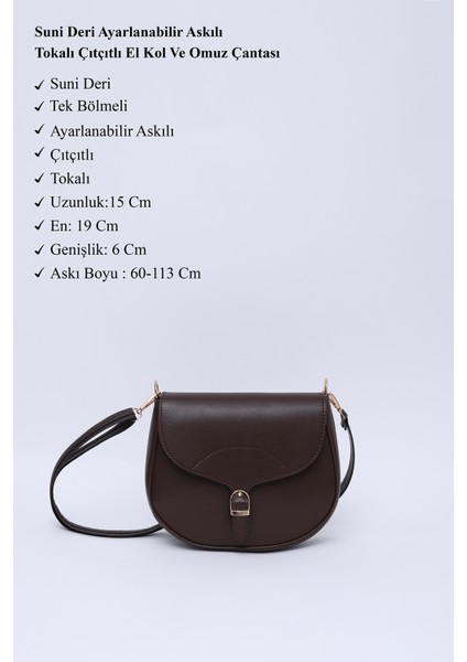 Kahve Rengi SHK17 Suni Deri, Tek Bölmeli, Çıtçıt Kapama, Ayarlanabilir Askılı,el, Kol ve Omuz Çantası modelleri