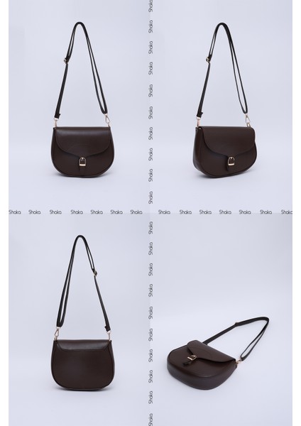 Kahve Rengi SHK17 Suni Deri, Tek Bölmeli, Çıtçıt Kapama, Ayarlanabilir Askılı,el, Kol ve Omuz Çantası
