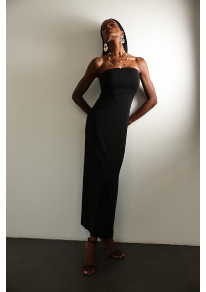 Siyah Straplez Bodycon Elbise