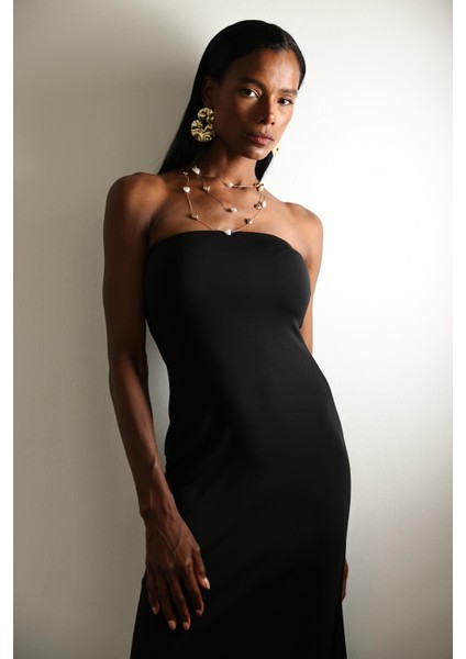 Siyah Straplez Bodycon Elbise modelleri