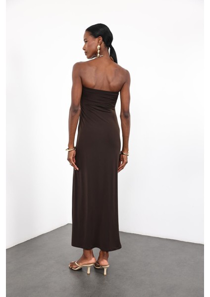 Acı Kahve Straplez Bodycon Elbise indirimleri