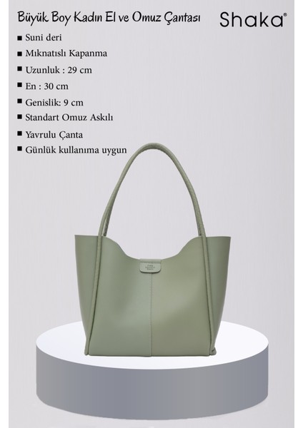 Yeşil Shk76 Çıtçıtlı Fitil Askılı Deri Makyaj Çantalı Büyük Boy Kadın El Ve Omuz Çantası U:29 E:30 G:9 Cm fırsatları