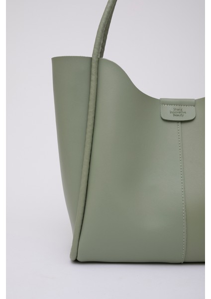 Yeşil Shk76 Çıtçıtlı Fitil Askılı Deri Makyaj Çantalı Büyük Boy Kadın El Ve Omuz Çantası U:29 E:30 G:9 Cm