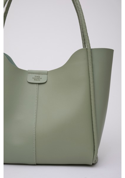 Yeşil Shk76 Çıtçıtlı Fitil Askılı Deri Makyaj Çantalı Büyük Boy Kadın El Ve Omuz Çantası U:29 E:30 G:9 Cm