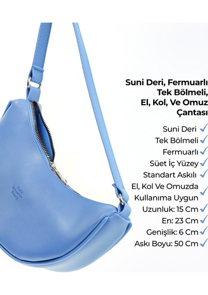 Mavi SHK26 Tek Bölmeli Suni Deri El ve Omuz Çantası U:12 E:26 G:6 cm