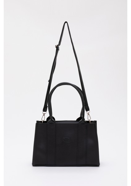 Siyah Shk83 Deri Tek Bölmeli Fermuarlı Çift Askılı El, Kol Ve Omuz Çantası U:17 E:27 G:10