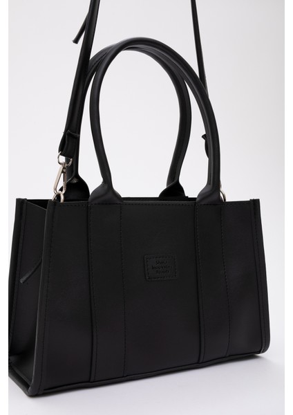 Siyah Shk83 Deri Tek Bölmeli Fermuarlı Çift Askılı El, Kol Ve Omuz Çantası U:17 E:27 G:10 indirimleri