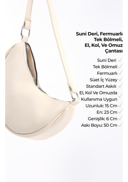 Krem SHK26 Tek Bölmeli Suni Deri El ve Omuz Çantası U:12 E:26 G:6 cm