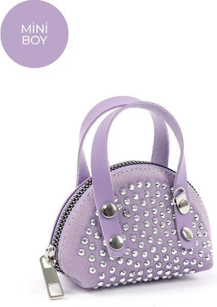 Lila SHK220 Süet Kumaş, Tek Bölmeli, Zincir Askılı,fermuarlı, Taşlı, Mini El ve Omuz Çantası fiyatları