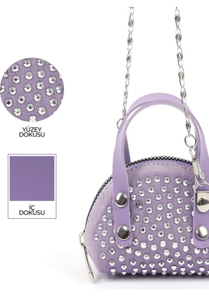 Lila SHK220 Süet Kumaş, Tek Bölmeli, Zincir Askılı,fermuarlı, Taşlı, Mini El ve Omuz Çantası indirimleri