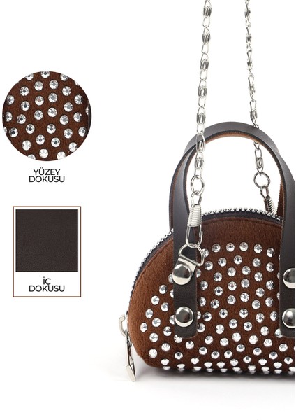 Kahve Rengi SHK220 Süet Kumaş, Tek Bölmeli, Zincir Askılı,fermuarlı, Taşlı, Mini El ve Omuz Çantası indirimleri