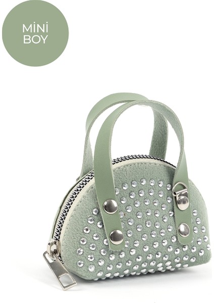 Mint Yeşil SHK220 Süet Kumaş, Tek Bölmeli, Zincir Askılı,fermuarlı, Taşlı, Mini El ve Omuz Çantası fiyatları