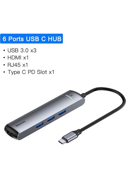Baseus USB Type C 6in1 HDMI 3x USB 3.0 RJ45 Çoğaltıcı ADAPTÖR-(5775) - KRM8873-2321 fiyatları