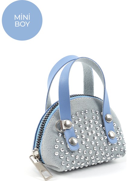 Mavi SHK220 Süet Kumaş, Tek Bölmeli, Zincir Askılı,fermuarlı, Taşlı, Mini El ve Omuz Çantası fiyatları