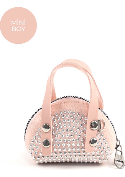 Pudra SHK220 Süet Kumaş, Tek Bölmeli, Zincir Askılı,fermuarlı, Taşlı, Mini El ve Omuz Çantası modelleri
