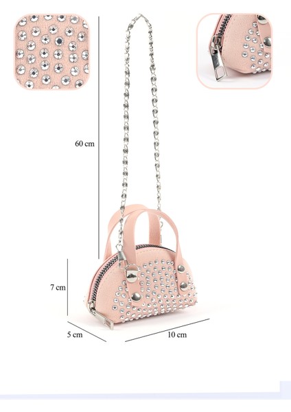 Pudra SHK220 Süet Kumaş, Tek Bölmeli, Zincir Askılı,fermuarlı, Taşlı, Mini El ve Omuz Çantası fırsatları