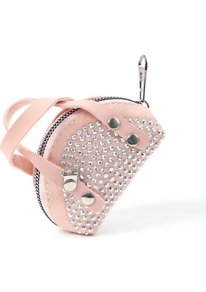 Pudra SHK220 Süet Kumaş, Tek Bölmeli, Zincir Askılı,fermuarlı, Taşlı, Mini El ve Omuz Çantası