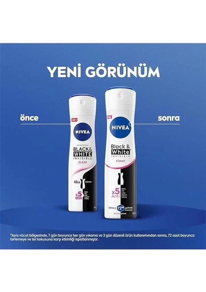 Kadın Sprey Deodorant Black&white Invisible Clear 150ML, 72 Saat Anti-Perspirant Koruma fiyatları