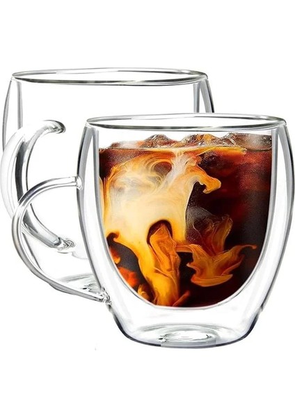 2 Adet 250 ml Çift Cidarlı Kupa Bardak,kahve,çay ve Bitki Çayı Için Borosilikat Kupa