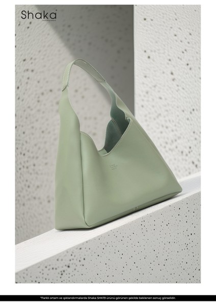 Mint Yeşil SHK19 Suni Deri, Çıtçıtlı, Tek Bölmeli, Fermuarlı Makyaj Çantalı, El, Kol ve Omuz Çantası