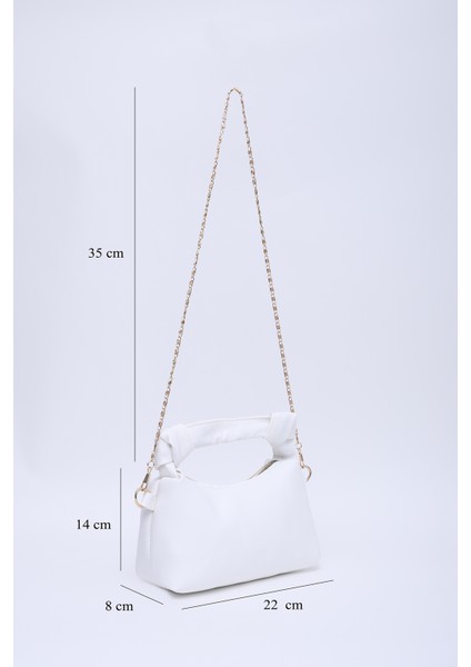 Beyaz SHK24 Orjinal Soft Deri Düğüm Detaylı Zincir Askılı El ve Omuz Çantası U:14 E:22 G:8 cm fiyatları