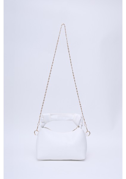 Beyaz SHK24 Orjinal Soft Deri Düğüm Detaylı Zincir Askılı El ve Omuz Çantası U:14 E:22 G:8 cm fırsatları