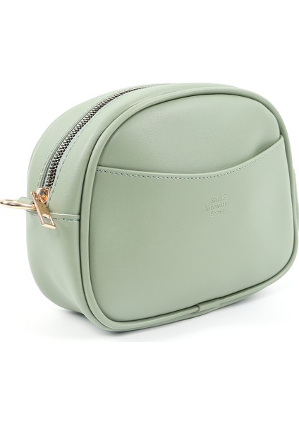 Mint Yeşil SHK194 Suni Deri Fermuarlı 2 Bölmeli Ayarlanabilir Kolon Askılı Omuz Çantası fiyatları