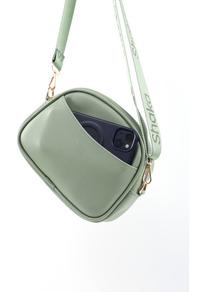 Mint Yeşil SHK194 Suni Deri Fermuarlı 2 Bölmeli Ayarlanabilir Kolon Askılı Omuz Çantası