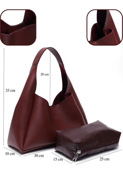 Bordo SHK19 Suni Deri, Çıtçıtlı, Tek Bölmeli, Fermuarlı Makyaj Çantalı, El, Kol ve Omuz Çantası fırsatları